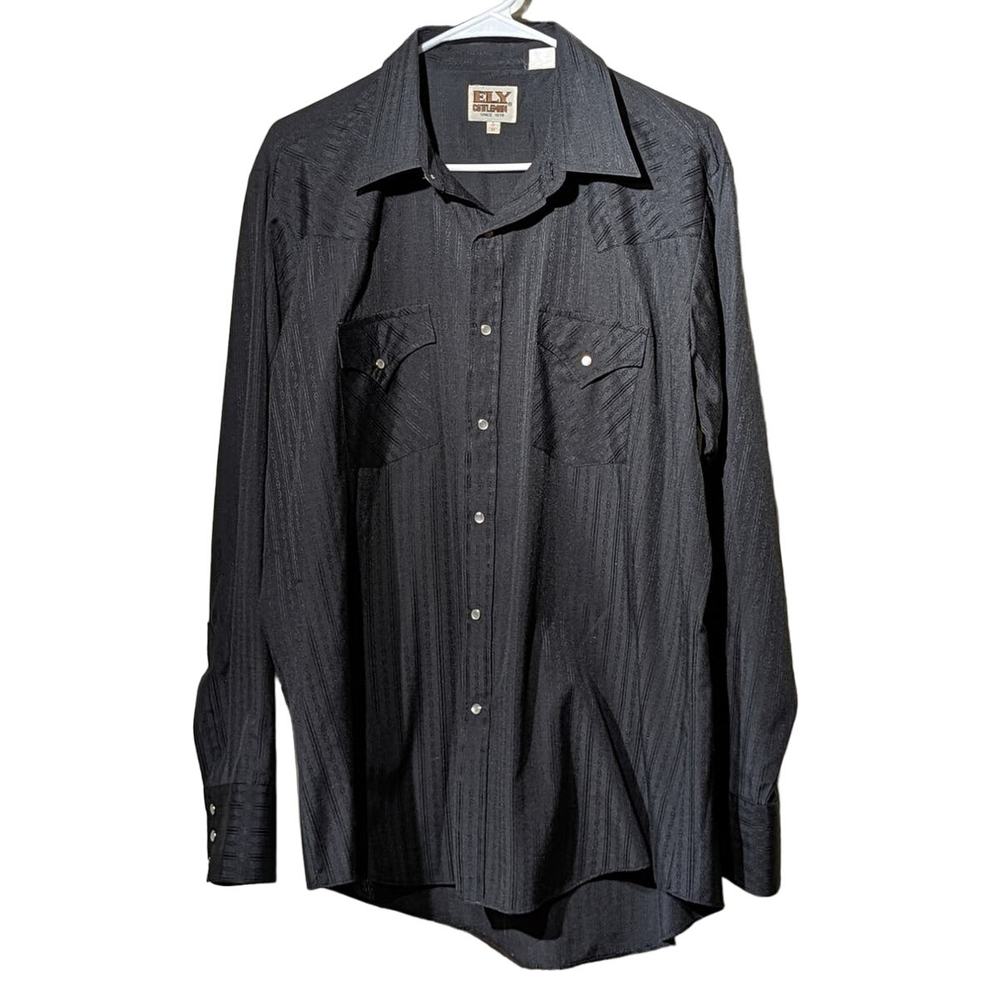 Ely Cattleman Vintage Black Pearl Snap Western Shirt Mens Sz 17-35